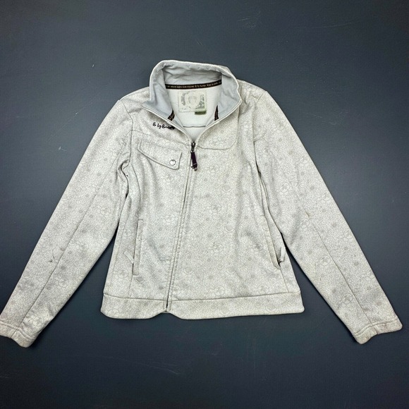 Burton Fleece Jacket Women's M Gray Full Zip Floral Soft Warm Snowboard Outdoor - Picture 1 of 14